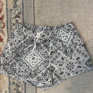 Women's Black and White Bandana Print Shorts- ALO